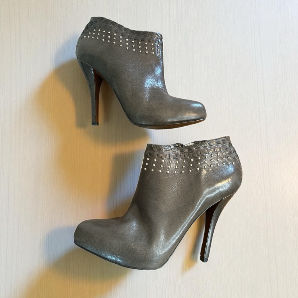 Enzo Angiolini Brown Leather Whipstitch Trim Ankle Boots Women’s 7.5